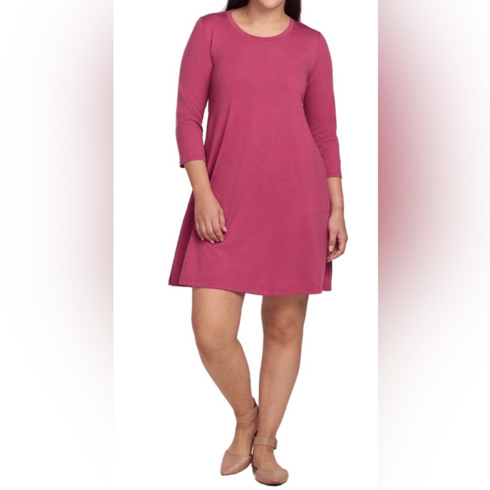 Rissa A-Line Dress - 3/4 sleeve - Mulberry Pink
